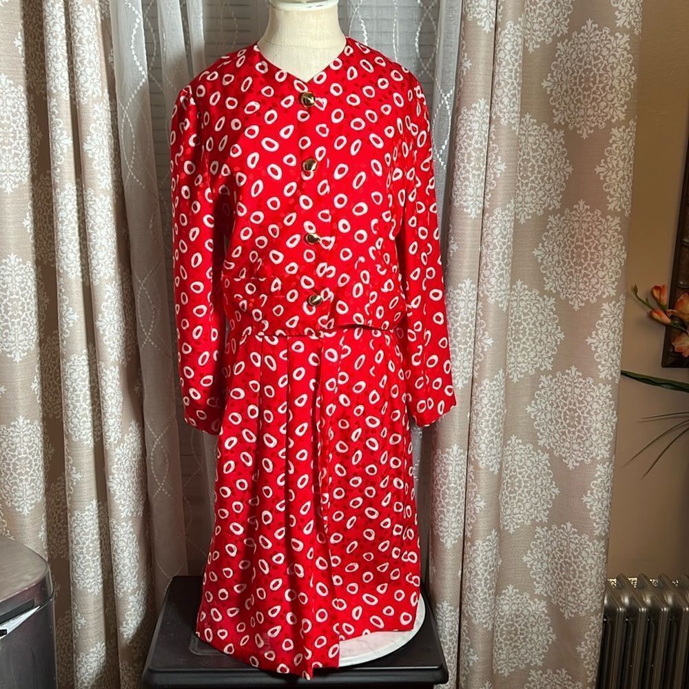 Maggy London 100% Silk Red Skirt Set – Size 8